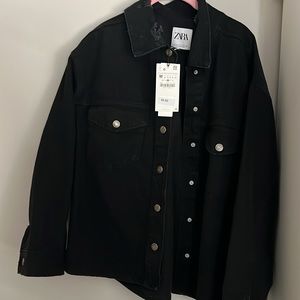 Oversized black denim jacket button up